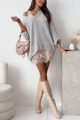 Heididress V Neck Drop Shoulder Slouchy Pullover Sweater