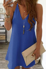 Heididress Solid V-neck Sleeveless Chiffon Swing Dress