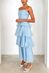Heididress Strapless Empire Waist Ruffle Layered Maxi Dress
