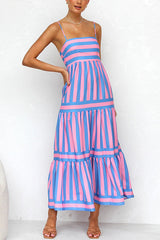 Heididress Spaghetti Strap Tiered Color Block Striped Maxi Dress