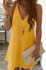 Heididress Solid V-neck Sleeveless Chiffon Swing Dress