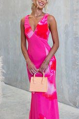 V Neck Sleeveless Floral Print Maxi Dress