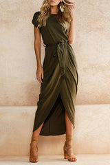 Heididress Crewneck Side Split Irregular Slim Dress