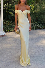 Heididress Off Shoulder Backless Cut Out Satin Maxi Dress