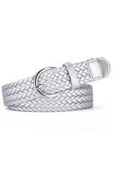 Faux Leather Metal Buckle Adjustable Braided Belt