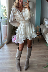 Heididress Lantern Long Sleeves Waisted Ruffle Mini Dress