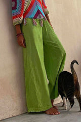 Heididress Solid Raw Hem Wide Leg Casual Pants
