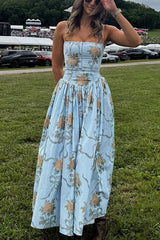 Heididress Spaghetti Strap Waisted Floral Print A-line Maxi Dress