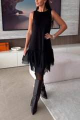 Sleeveless Patchwork Ruffle Hem Mini Matching Dress