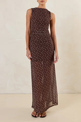 Isla Maxi Dress (Choc Micro Polka)