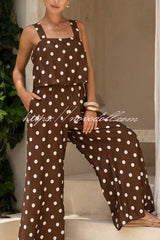Polka Dot Print Loose Sleeveless Casual Wide-leg Jumpsuit