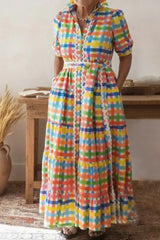 Colorful Square Art Print Collared Shirt Dress