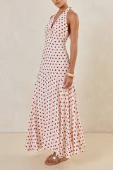 Amelie Halter Maxi Dress (Cream/Red Polka)