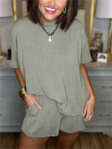 Women's Summer Ribbed Top and Short Set