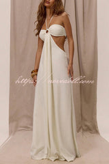Solid Color Halter Neck Cutout Casual Loose Wide-leg Jumpsuit