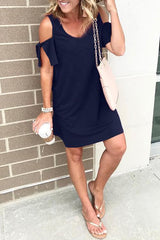 Heididress V Neck Cold Shoulder Solid T Shirt Dress