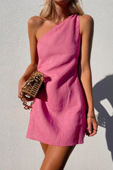 Heididress Sue One Shoulder Cotton Linen Mini Dress