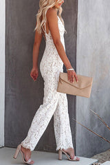 Heididress Solid V Neck Waisted Cami Lace Jumpsuit