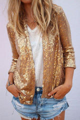Heididress Open Front Long Sleeve Sequin Cardigans