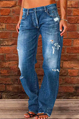 Heididress Casual One Button Ripped Jeans with Pockets