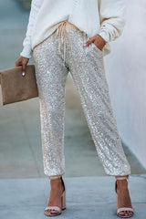 Heididress Tie Waist Sequin Joggers Pants with Pockets