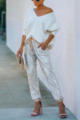 Heididress Tie Waist Sequin Joggers Pants with Pockets