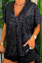 Heididress Stylish V Neck Short Sleeve Sequin T Shirt