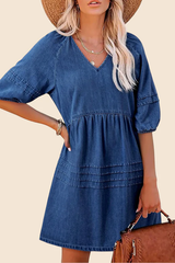 Women's V-Neck Denim Babydoll Dress