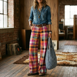 Vintage Plaid Pants – Bold & Stylish Wide-Leg Fit