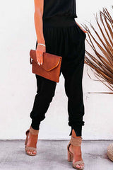 Heididress Solid Side Split Pockets Jogger Pants