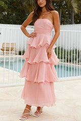 Heididress Strapless Empire Waist Ruffle Layered Maxi Dress
