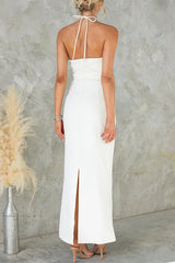 Halter Sleeveless Back Slit Waisted Maxi Dress