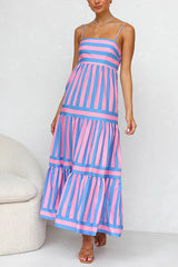 Heididress Spaghetti Strap Tiered Color Block Striped Maxi Dress