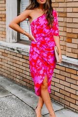 Heididress One Shoulder Waisted Ruched Floral Dress