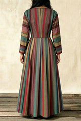 Vintage Striped Wrap Midi Dress