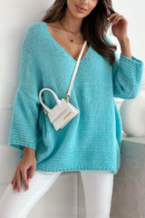 Heididress V Neck Drop Shoulder Slouchy Pullover Sweater