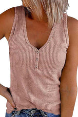 Heididress Buttons V Neck Sleeveless Solid Top