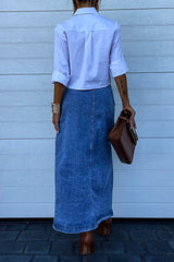 Heididress High Rise Button Down Slit Denim Skirt