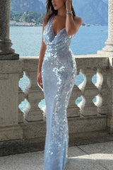 Heididress Halter Cowl Neck Open Back Sequin Maxi Party Dress