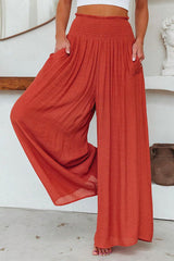 Heididress Smocked Elastic Waist Pleated Wide Leg Pants
