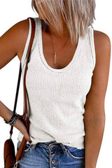 Ribbed Solid Sleeveless Scoop Neck Top