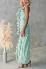 Heididress One Shoulder Slit Ruffle Mesh Maxi Dress