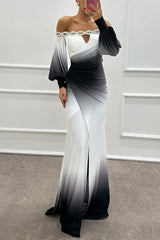 Heididress Off Shoulder Ruched Waist Gradient Tie Dye Wrap Maxi Dress