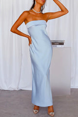 Heididress Backless Tube Top Solid Satin Maxi Party Dress