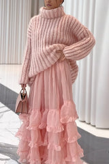 Heididress Turtleneck Drop Shoulder Fluffy Pullover Sweater