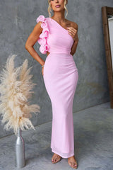 Frill One Shoulder Cut Out Bodycon Maxi Dress