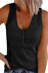 Heididress Buttons V Neck Sleeveless Solid Top