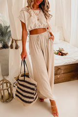 Heididress Drawstring Hem Crop Top Wide Leg Pants Loungewear Set