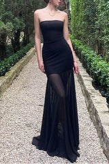 Heididress Strapless Mesh Splice Bodycon Maxi Dress
