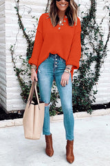 Heididress Buttons V Neck Side Split Waffle Knit Sweater